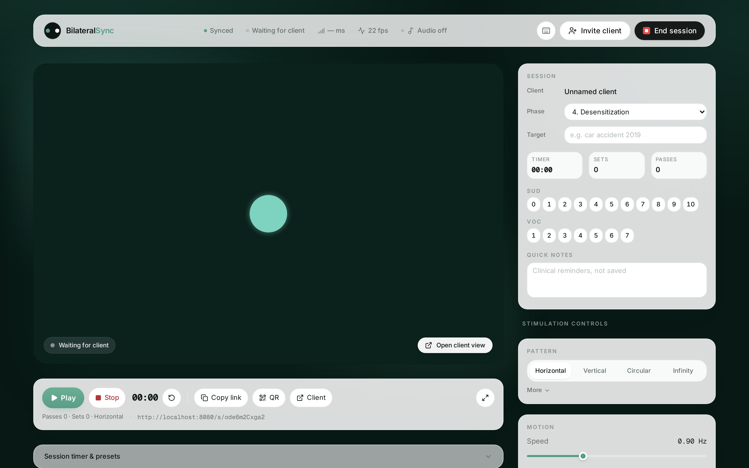 Session workspace — One quiet screen. Everything in reach.